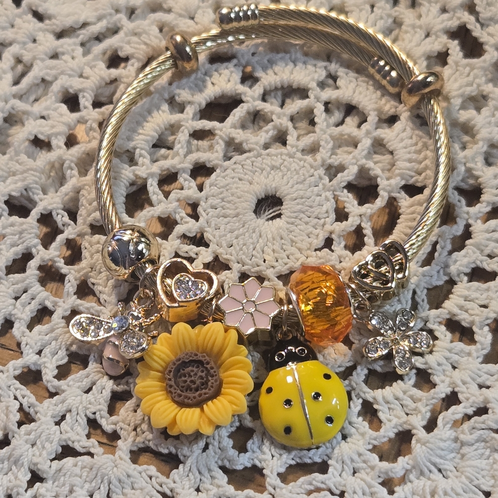 Charming Sunflower Bracelet with Yellow and Orange Charms